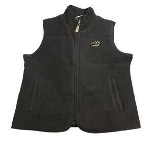 Todd Oldham Womans Black Fleece Vest Sz L TO2 Crown Jacket Logo Preppy